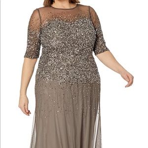 Adrianna Papell Beaded Illusion Gown Taupe 22W NWT